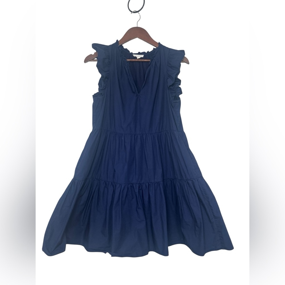 A Loves A Navy Ruffle Cap Sleeve Tiered Mini Dress Sz Medium Babydoll A-Line